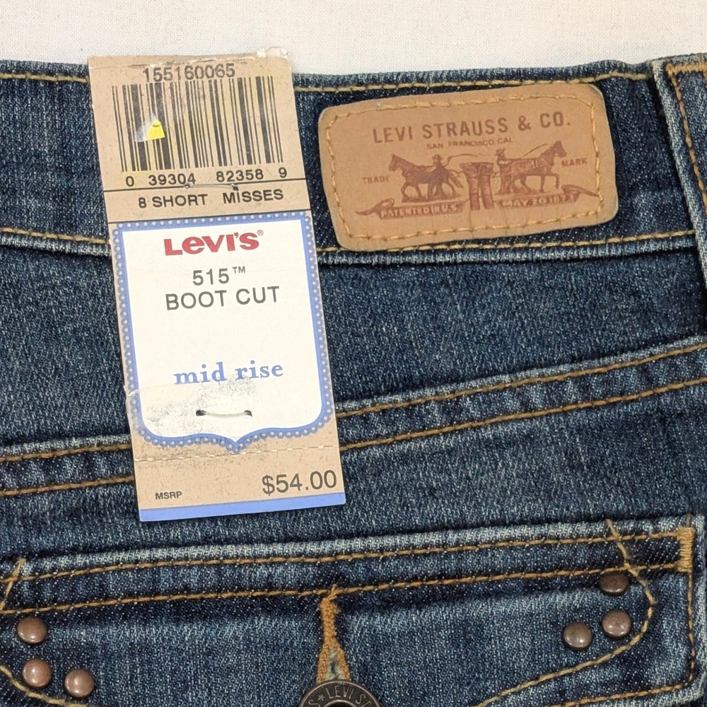 Levi's 515 Bootcut Jeans Womens 8 Short Mid Rise Dark Wash Denim Flap Pocket NWT
